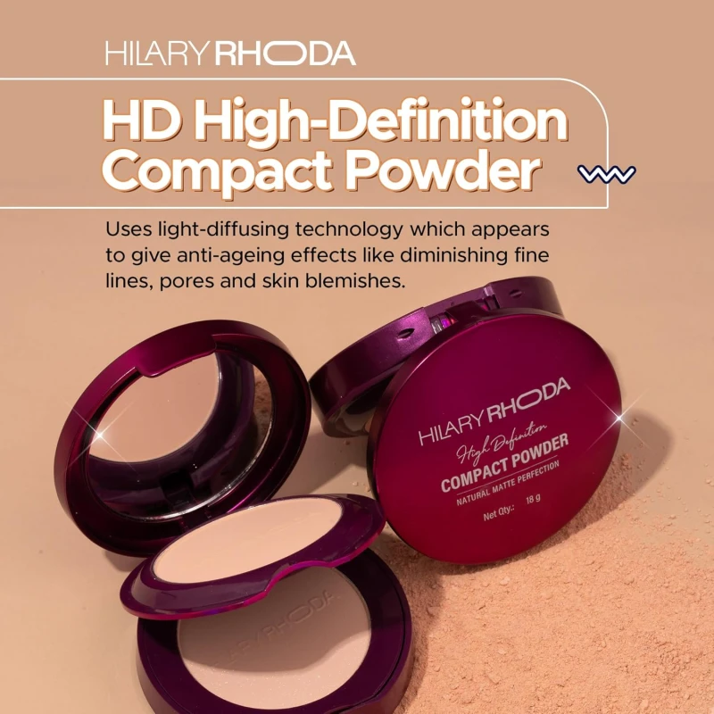Hilary Rhoda Compact Powder | Sand | 2-in-1 Pressed Powder with Mirror & Puff | Shimmery & HD Matte Finish With Long Lasting Coverage| Oil Control | (Sand - Shade 04) - 18g thumbnail 5